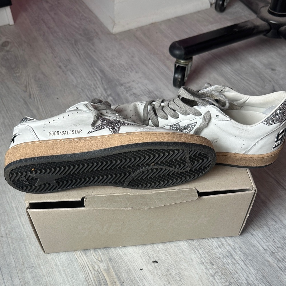 Golden Goose White and Silver Ballstar Sneakers